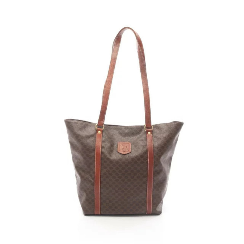 Celine Macadam Tote Bag Canvas Leather Brown
